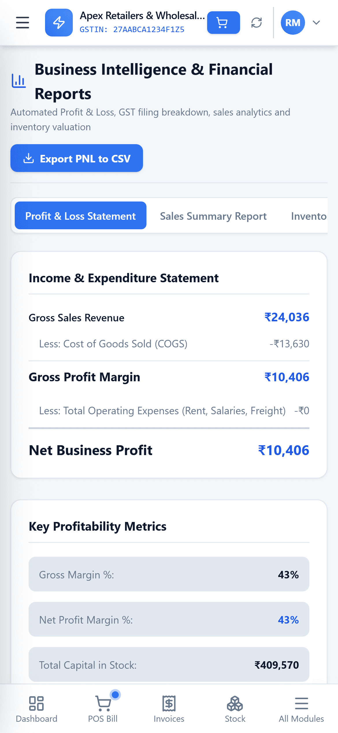 HisabNest accounts and ledgers module with chart of accounts and double-entry journal, on a phone